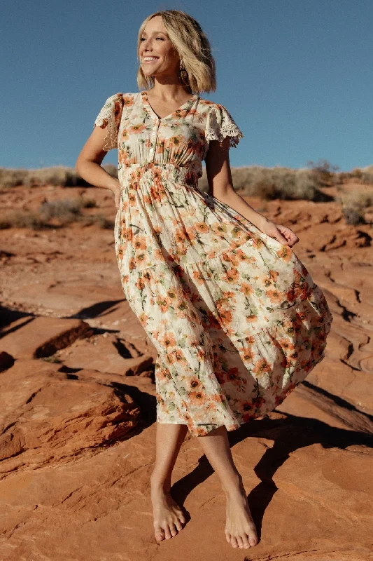 Aliyah Midi Dress | Coral Floral