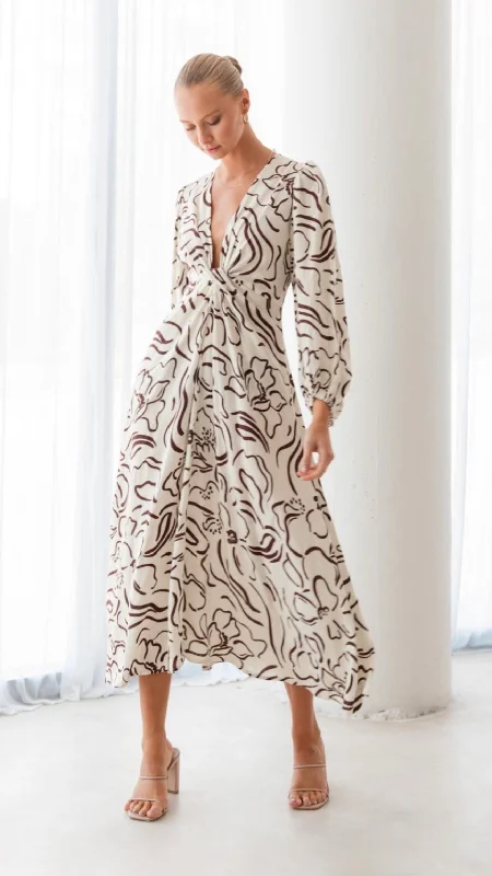 Chloe Twist Beige and Chocolate Linen Dress