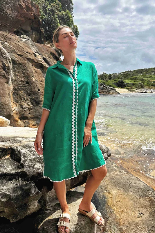 Isabel Green/White Ric Rac Shirt Dress