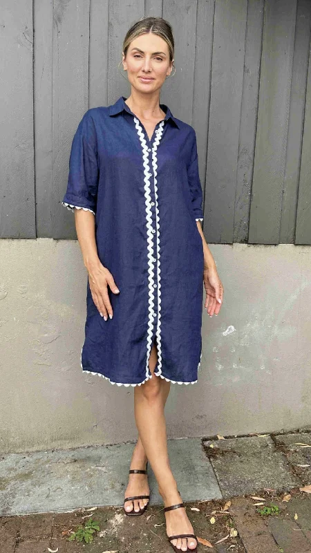 Isabel Navy/White Ric Rac Shirt Dress