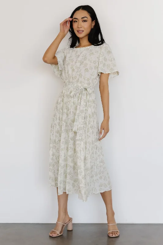 Prim Pleated Dress | Vintage Olive Print