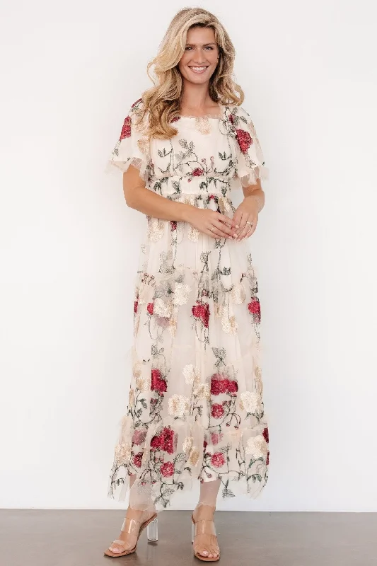 Allison Embroidered Tulle Maxi Dress | Cream Multi