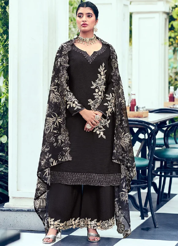 Black Embroidery Designer Palazzo Suit