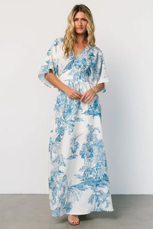 Dara Maxi Dress | Ivory + Blue Print