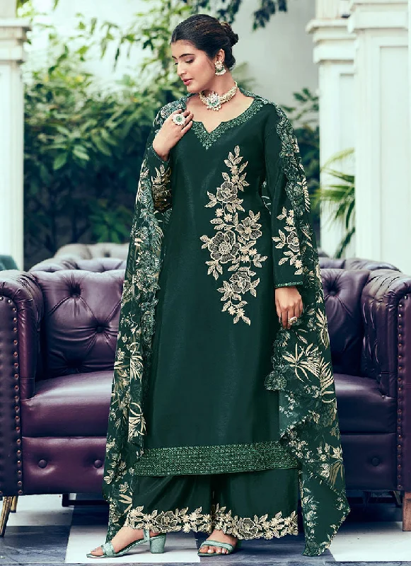 Green Embroidery Designer Palazzo Suit