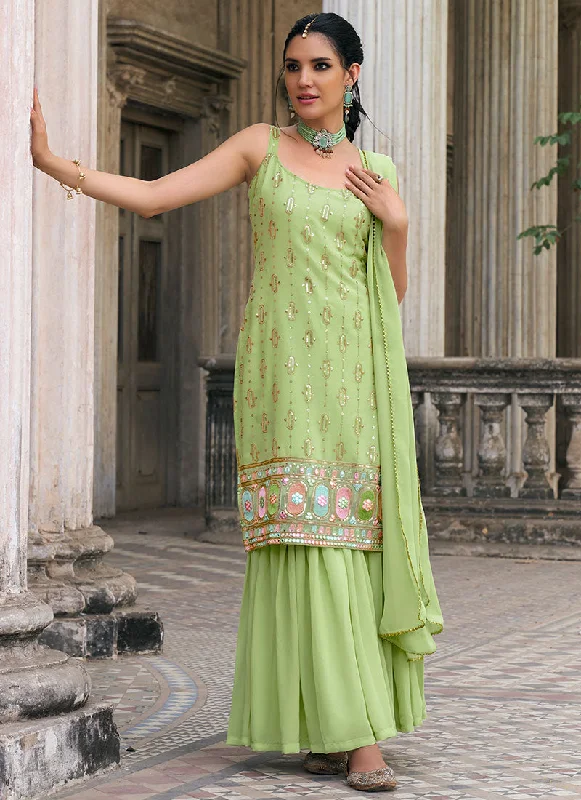 Green Multi Embroidery Designer Sharara Suit