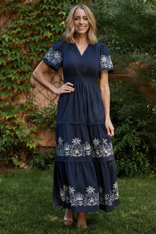 Kennedy Embroidered Maxi Dress | Blue