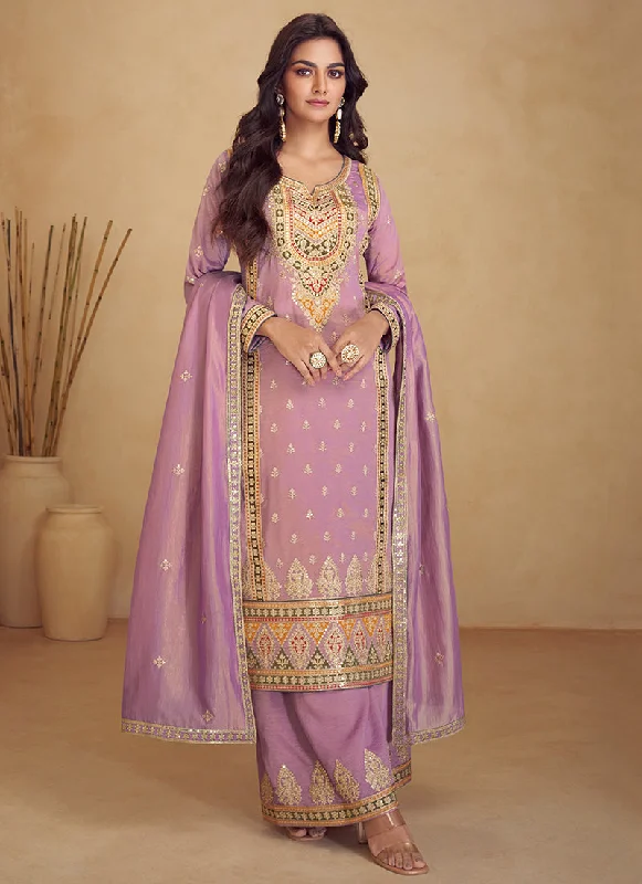 Lavender Multi Embroidered Wedding Palazzo Suit