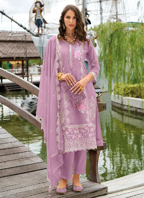 Light Purple Chikankari Embroidery Festival Salwar Kameez Suit