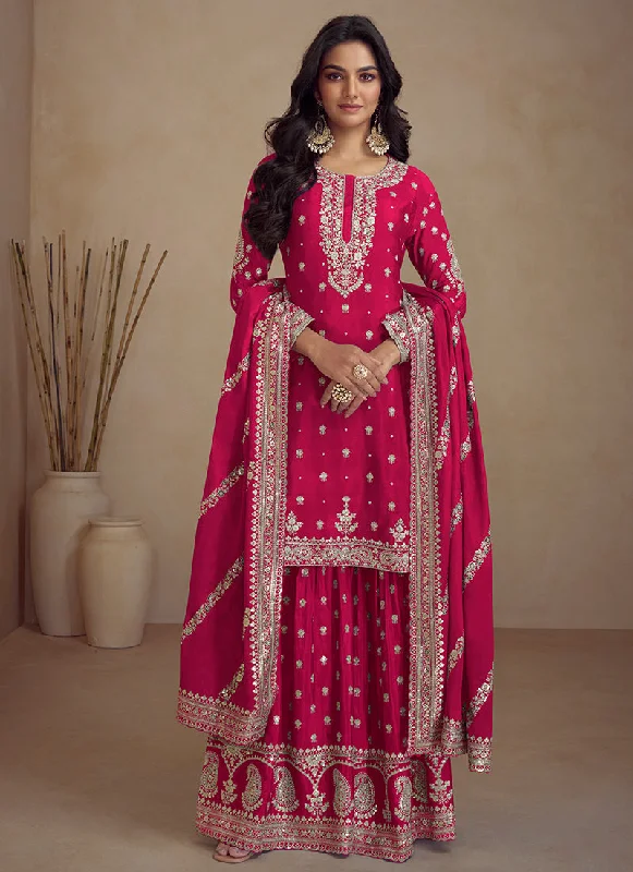 Magenta Embroidery Designer Sharara Suit