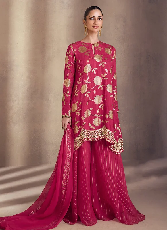 Magenta Pink Sequence Embroidery Sharara Style Suit