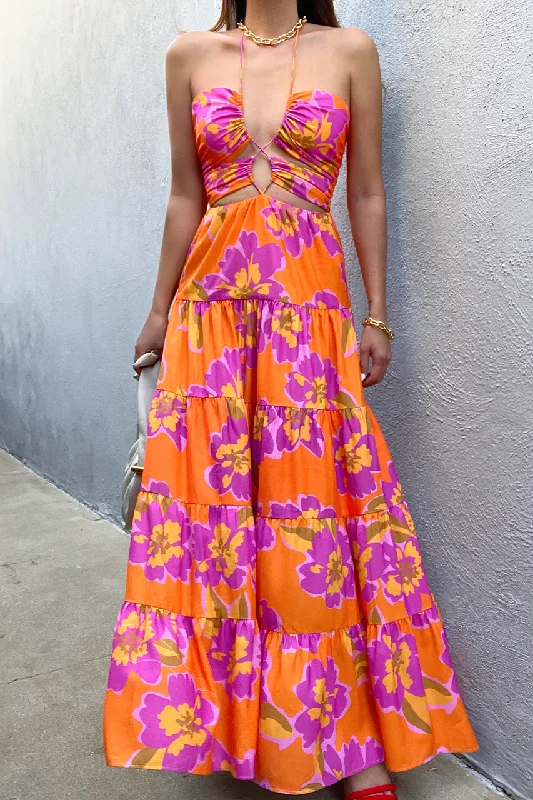 Orchid Maxi Dress - Orange Floral