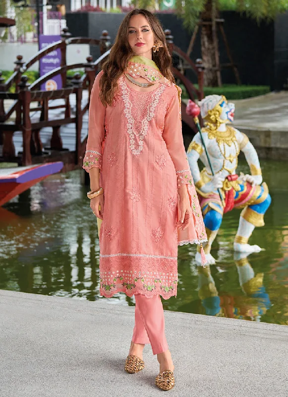 Peach Embroidery Festival Salwar Kameez Suit