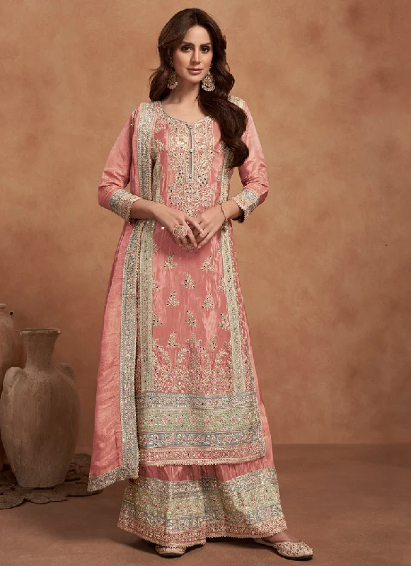 Peach Multi Embroidered Wedding Palazzo Suit