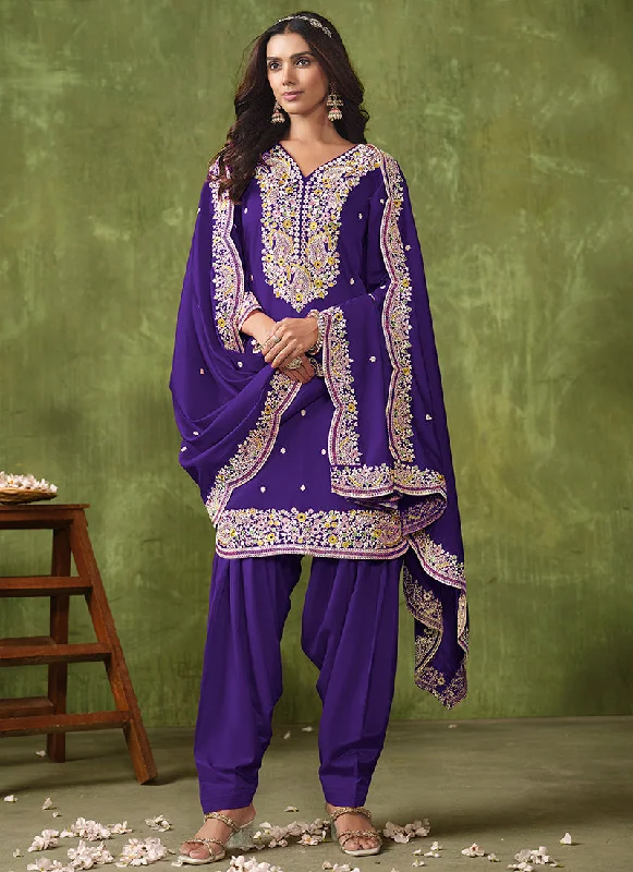 Purple Multi Embroidered Punjabi Suit