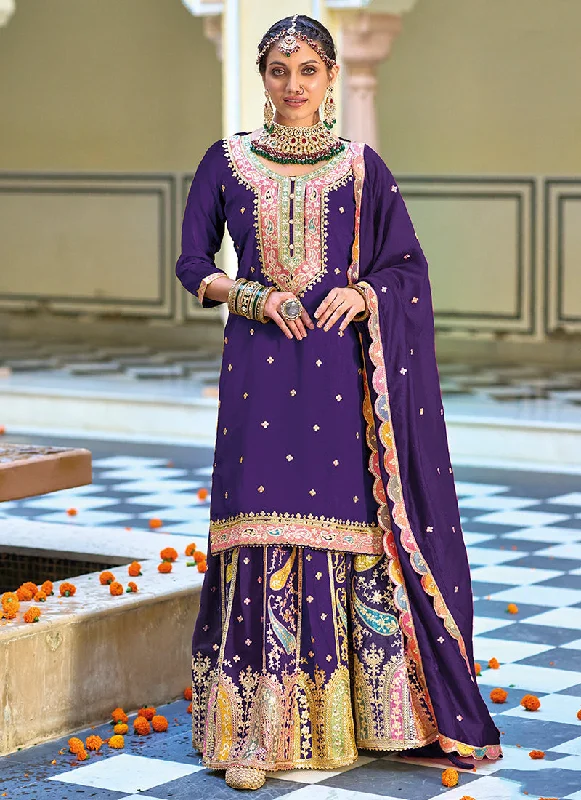 Purple Multi Embroidery Festive Lehenga Kurti