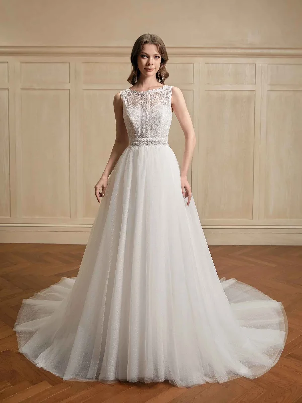 Sexy A-line Bateau Necklin Open Back Maxi Long Lace Wedding Dresses Online