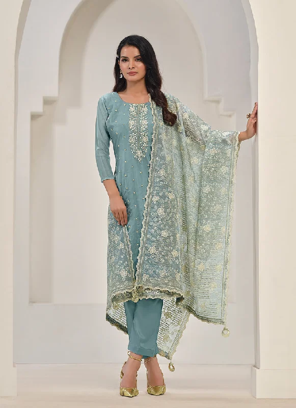 Sky Blue Embroidery Pakistani Salwar Kameez Suit