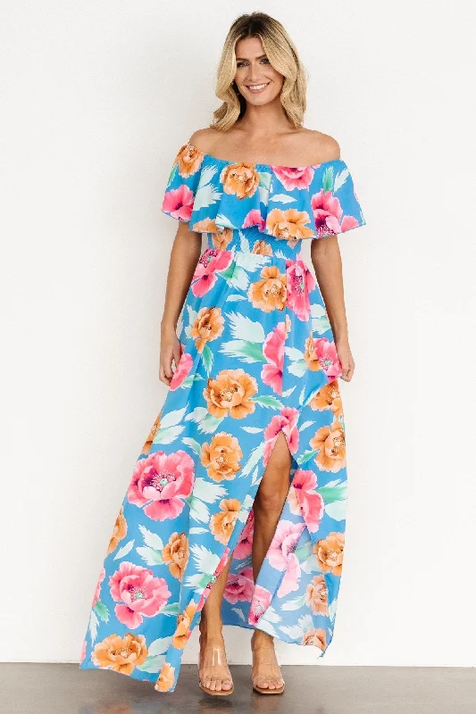 Talia Off Shoulder Maxi Dress | Sea Blue Floral