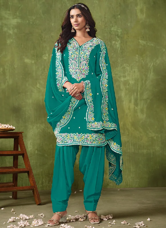 Turquoise Multi Embroidered Punjabi Suit