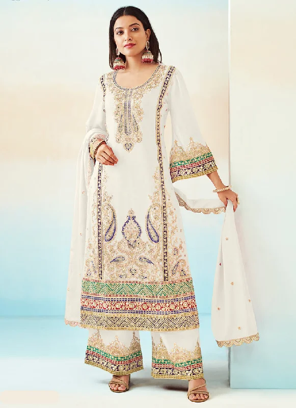 White Embroidered Traditional Palazzo Style Salwar Suit