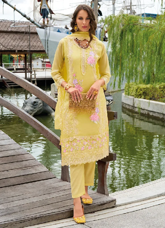 Yellow Chikankari Embroidery Festival Salwar Kameez Suit