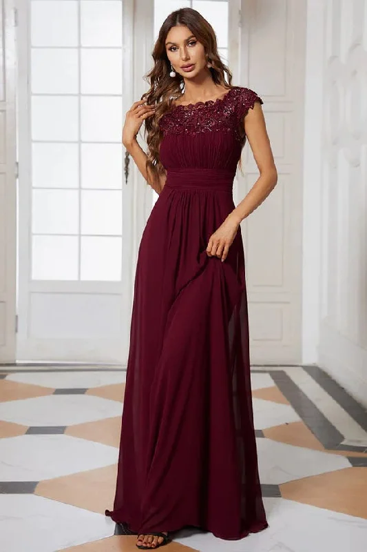 A-Line Floor Length Chiffon Lace Bridesmaid Dress CB0683