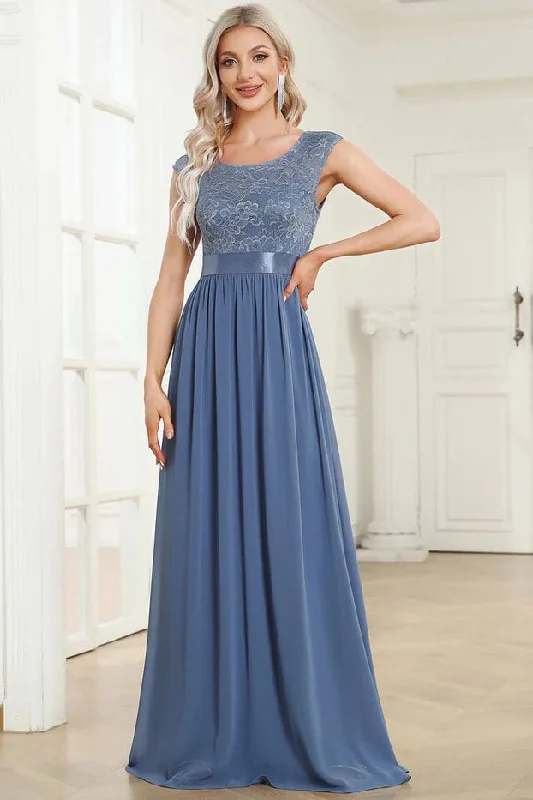 A-Line Floor Length Chiffon Lace Bridesmaid Dress CB0685