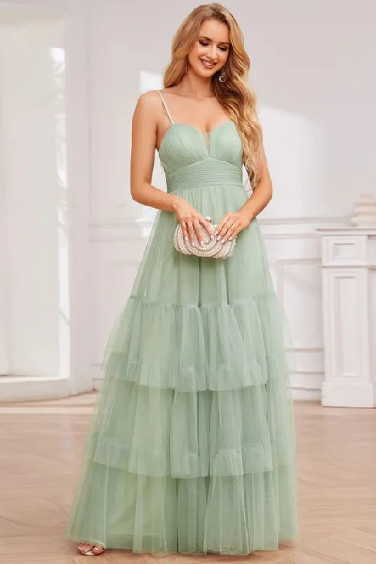 A-Line Floor Length Tulle Bridesmaid Dress CB0727