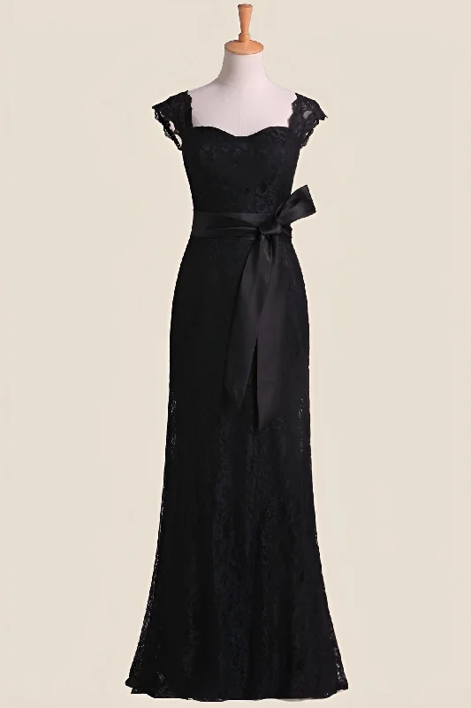 Black Lace Sheath Long Bridesmaid Dress