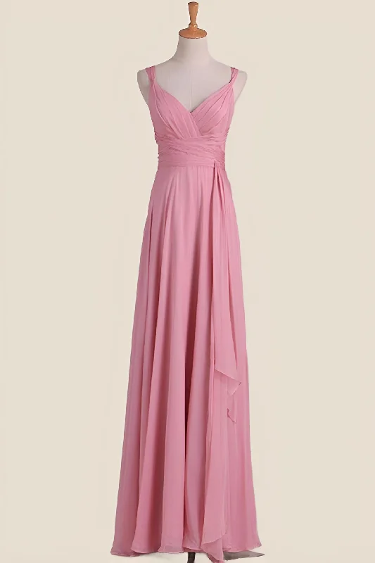 Blush Pink Empire Pleated Chiffon Long Bridesmaid Dress