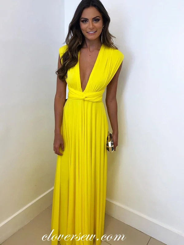 Bright Yellow Jersey V-neck A-line Bridesmaid Dresses, CB0195