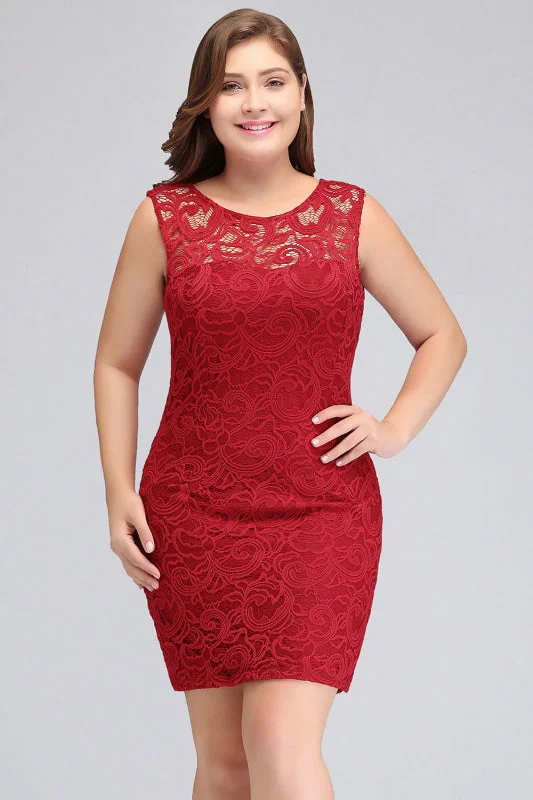 Chic Crew Neck Lace Mini Formal Dress Sleeveless Short Party Wear Dress