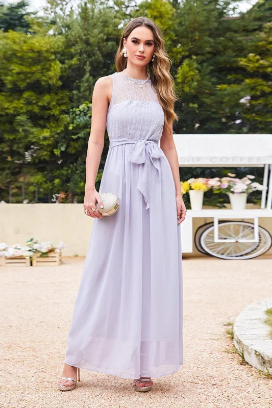 Elegant Crew Neck Ruched Chiffon Bridesmaid Dress Sleeveless Aline Wedding Guest Dress