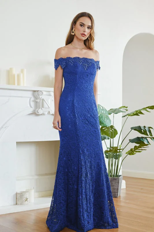 Elegant Off-the-Shoulder Trumpet Bridesmaid Dress Lace  Long Evening Dress