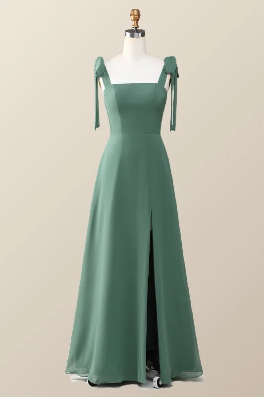 Eucalyptus Square Neck Long Bridesmaid Dress