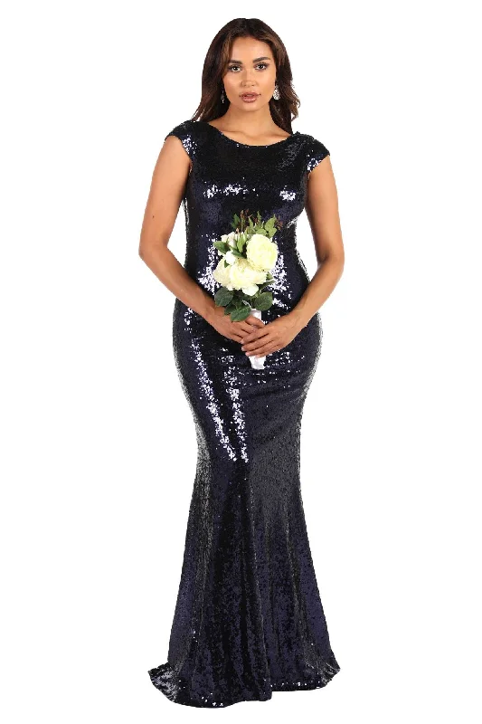 Kira Cowl Back Sequin Maxi Dress - Navy