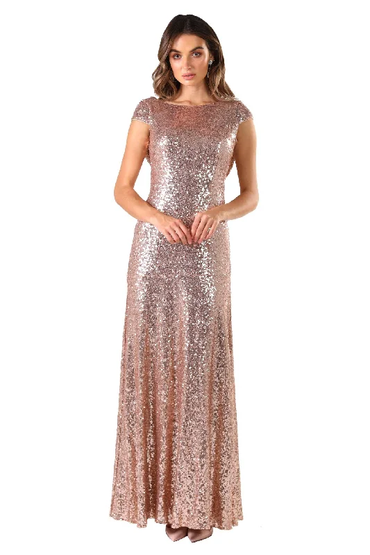 Kira Cowl Back Sequin Maxi Dress - Rose Gold