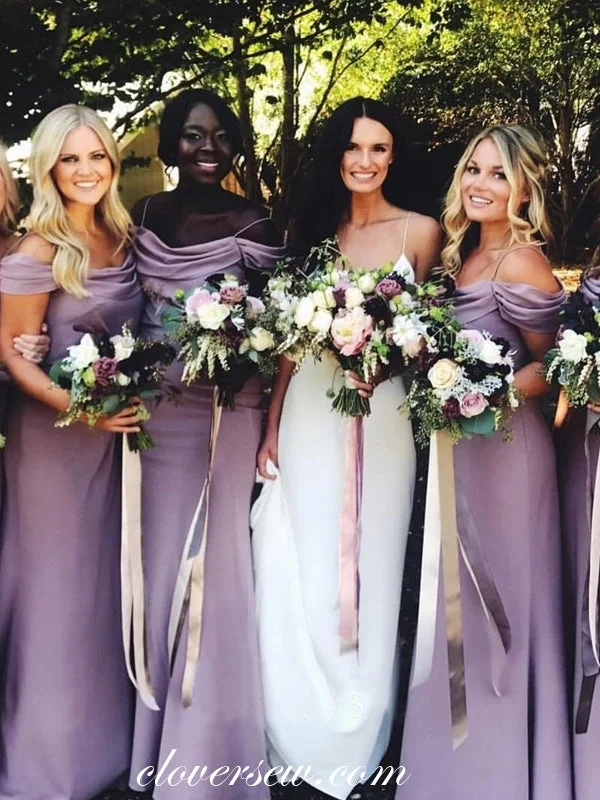 Lilac Cowl Neck Off The SHoulder Sheath Long Bridesmaid Dresses, CB0188