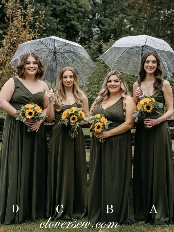 Mismatched Olive Green Chiffon A-line Elegant Long Bridesmaid Dresses, CB0278