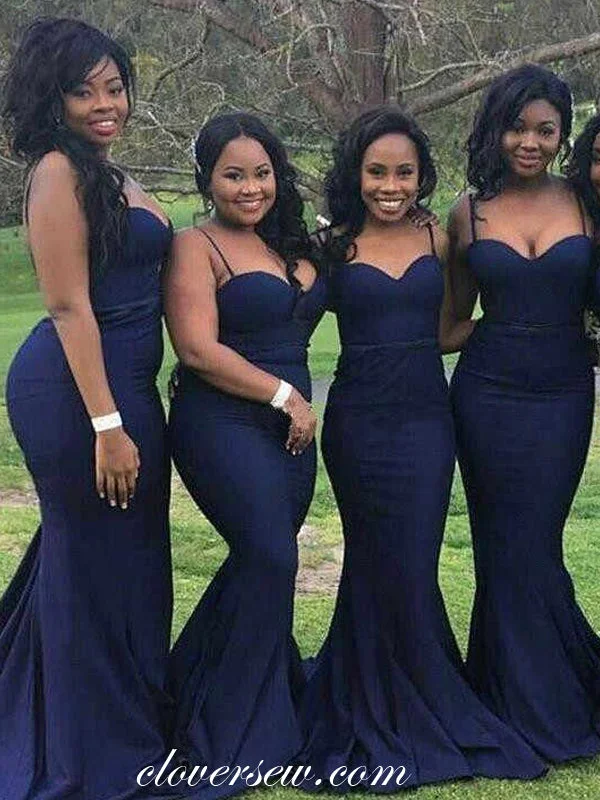 Navy Spaghetti Strap Sweetheart Mermaid Bridesmaid Dresses, CB0200