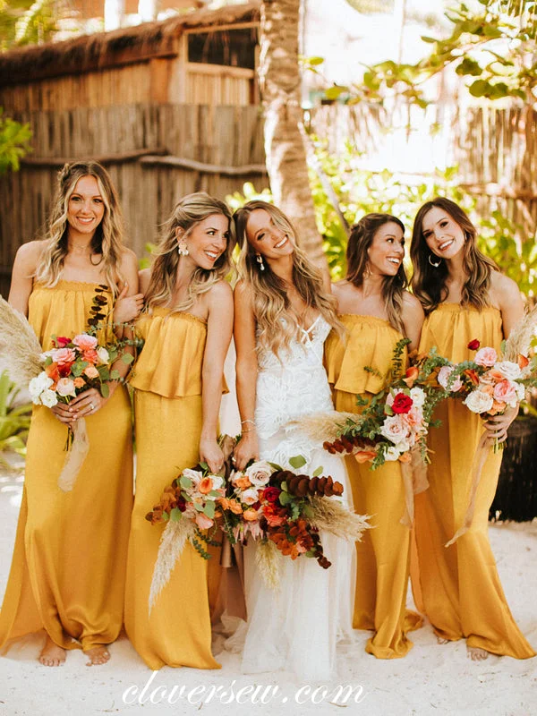 Orange Chiffon Convertible Stylish Off The Shoulder Column With Slit Bridesmaid Dresses, CB0284