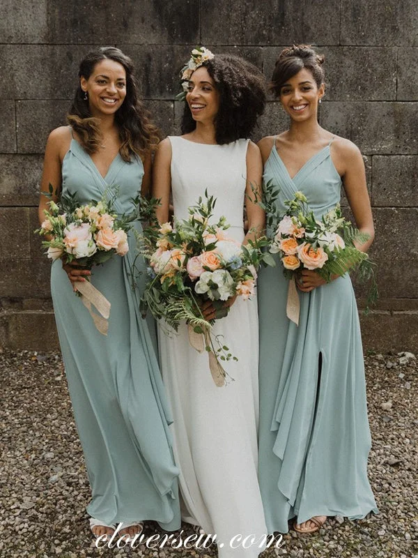 Pale Blue Chiffon Spaghetti Strap Charming Bridesmaid Dresses, CB0230