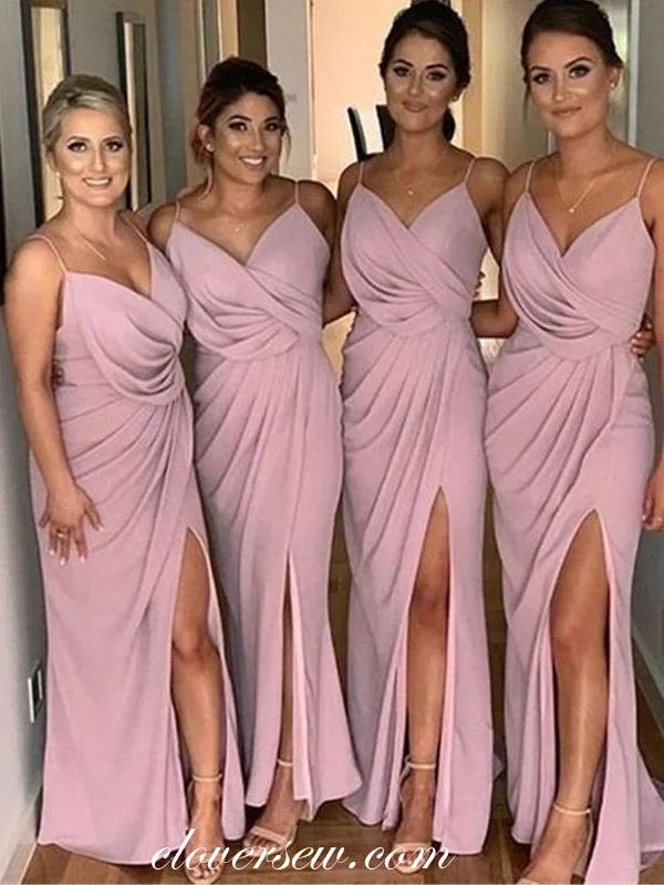 Rosy Pink Spaghetti Strap Pleating Sheath Elegant Bridesmaid Dresses,CB0270