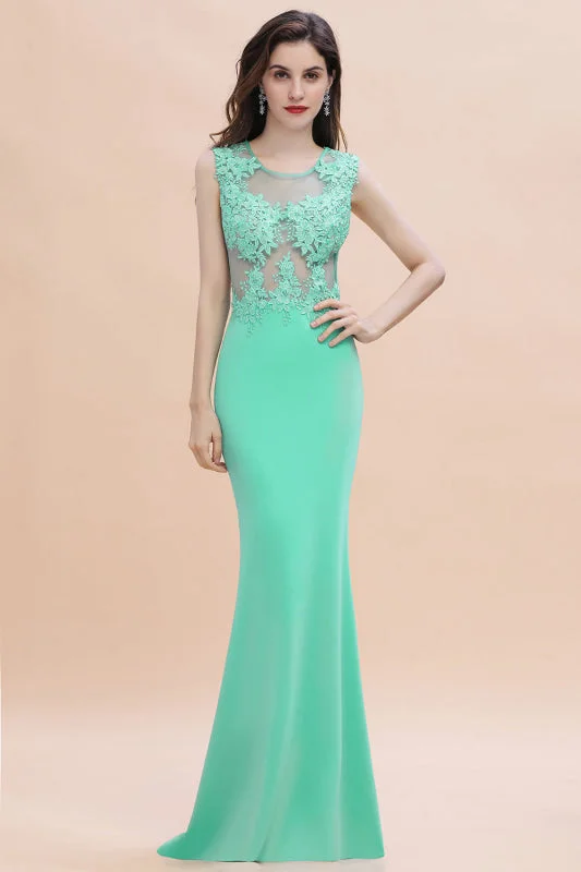 Stylish Crew Neck 3D-Floral Appliques Mermaid Evening Dress Sleeveless