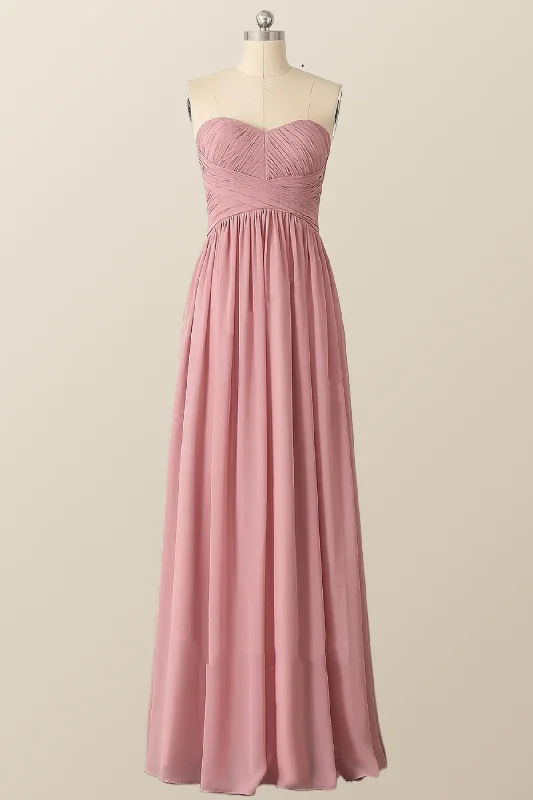 Sweetheart Blush Pink Chiffon Long Bridesmaid Dress