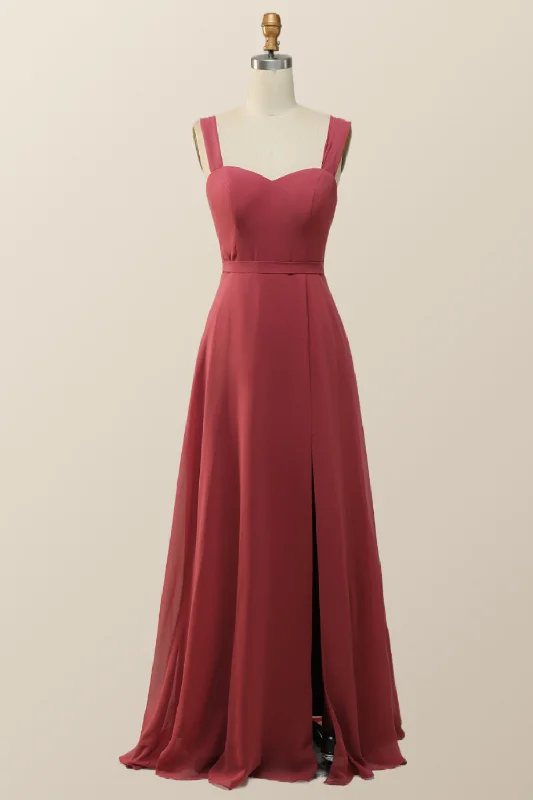 Sweetheart Terracotta Chiffon Long Bridesmaid Dress