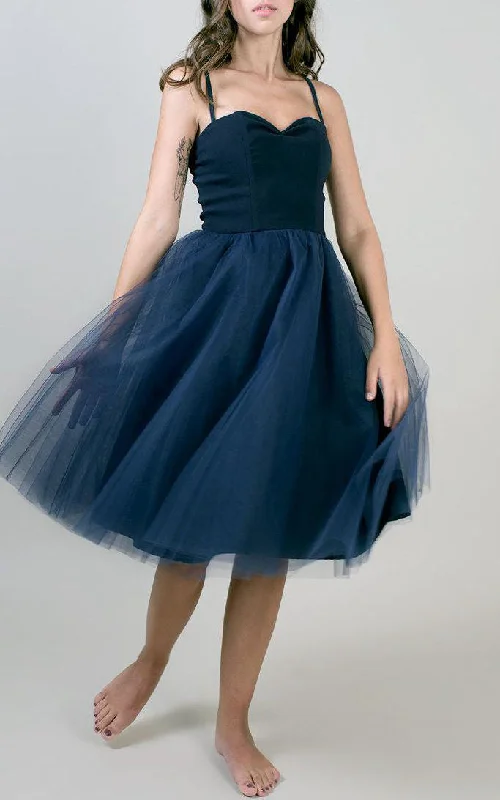 Tea-length Sweetheart Sleeveless Sleeve Tulle Dress-105569