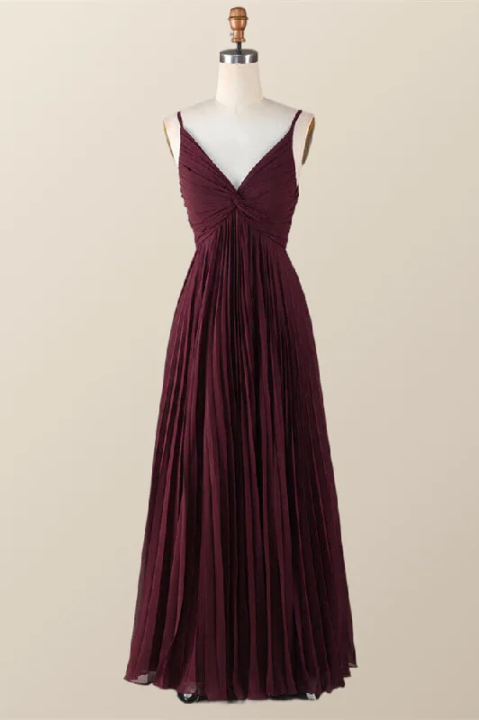 Twisted Front Burgundy Chiffon Long Bridesmaid Dress