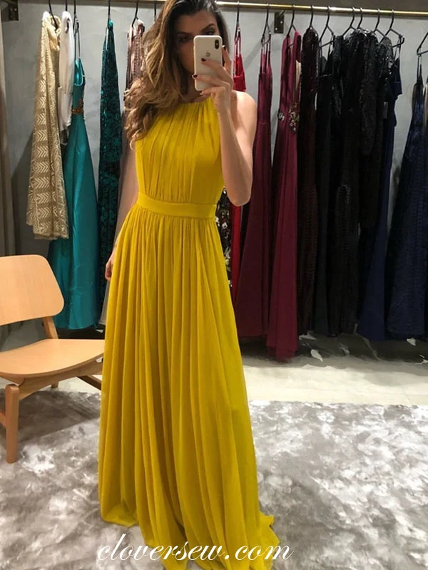 Yellow Chiffon Halter A-line Elegant Bridesmaid Dresses, CB0194